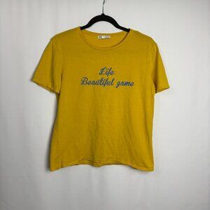 Zara S Yellow Blue Life Beautiful Game Short Sleeve Crew Neck T Tee Shirt Cotton